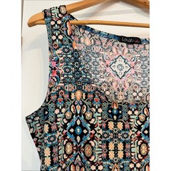 Multicolor Geometric Midi Tank Dress in Teal, Pink, Cream Size 2X