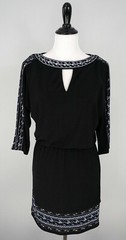 WHITE HOUSE BLACK MARKET Black Blue Jewel Slit Eyelet Sleeve Stretch Dress S