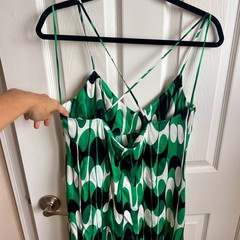 New Zara Abstract Green White Black Dress Cami Strap Crisscross Back Ladies L