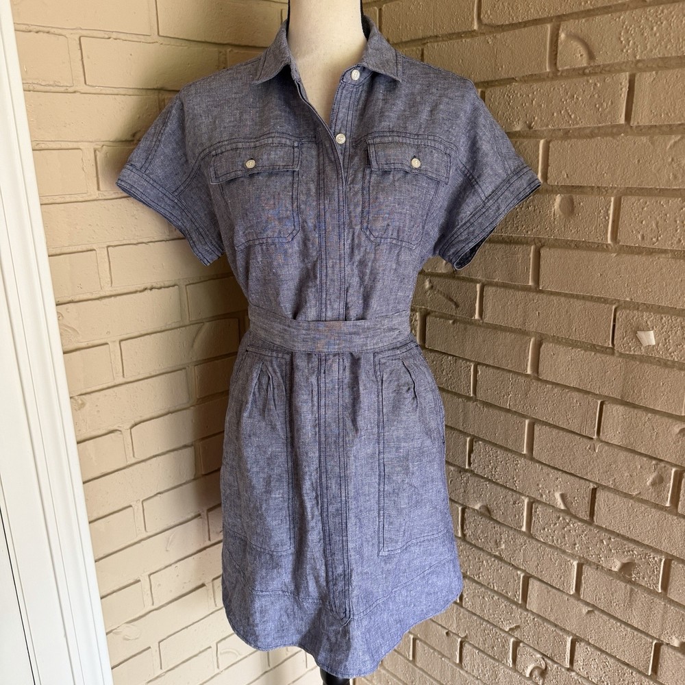 Lord & Taylor Womens Linen Button Front Mini Dress Preppy Coastal Minimalist S P