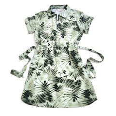 Sport Savvy Womens M Petite Mini Collared Dress Green Tie Dye Tropical Belted