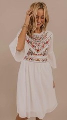 Roolee DeMille Womens Embroidery Bell Sleeve Empire Waist Dress Boho Size Medium
