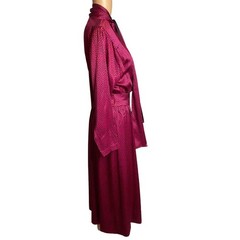 Albert Nipon Vintage Silk Pink Black Polka Dot Bow Tie Midi Shirtdress 2