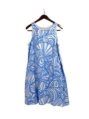 NWT Vineyard Vines Nautilus Shell Print Swing Linen Dress Womens 10 Coastal Blue