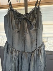 Black Satin Lace-Trim Corset Mini Dress with Back Lacing