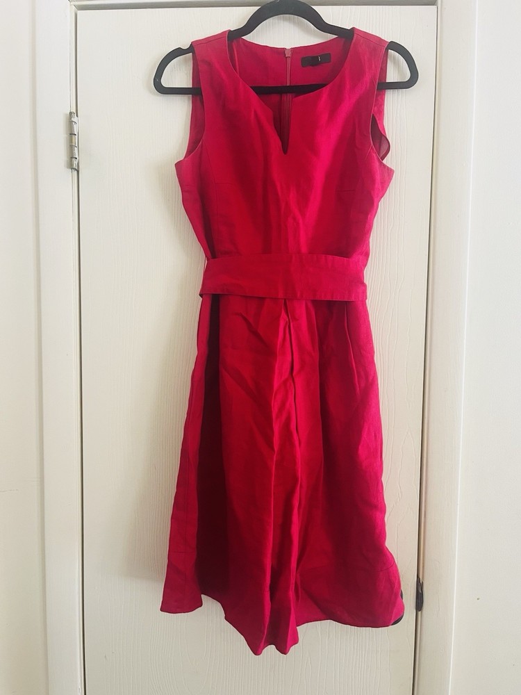 Womans Classic Parisian Chic Linen Tailored Modern Fit & Flare Midi Sundress 6/8