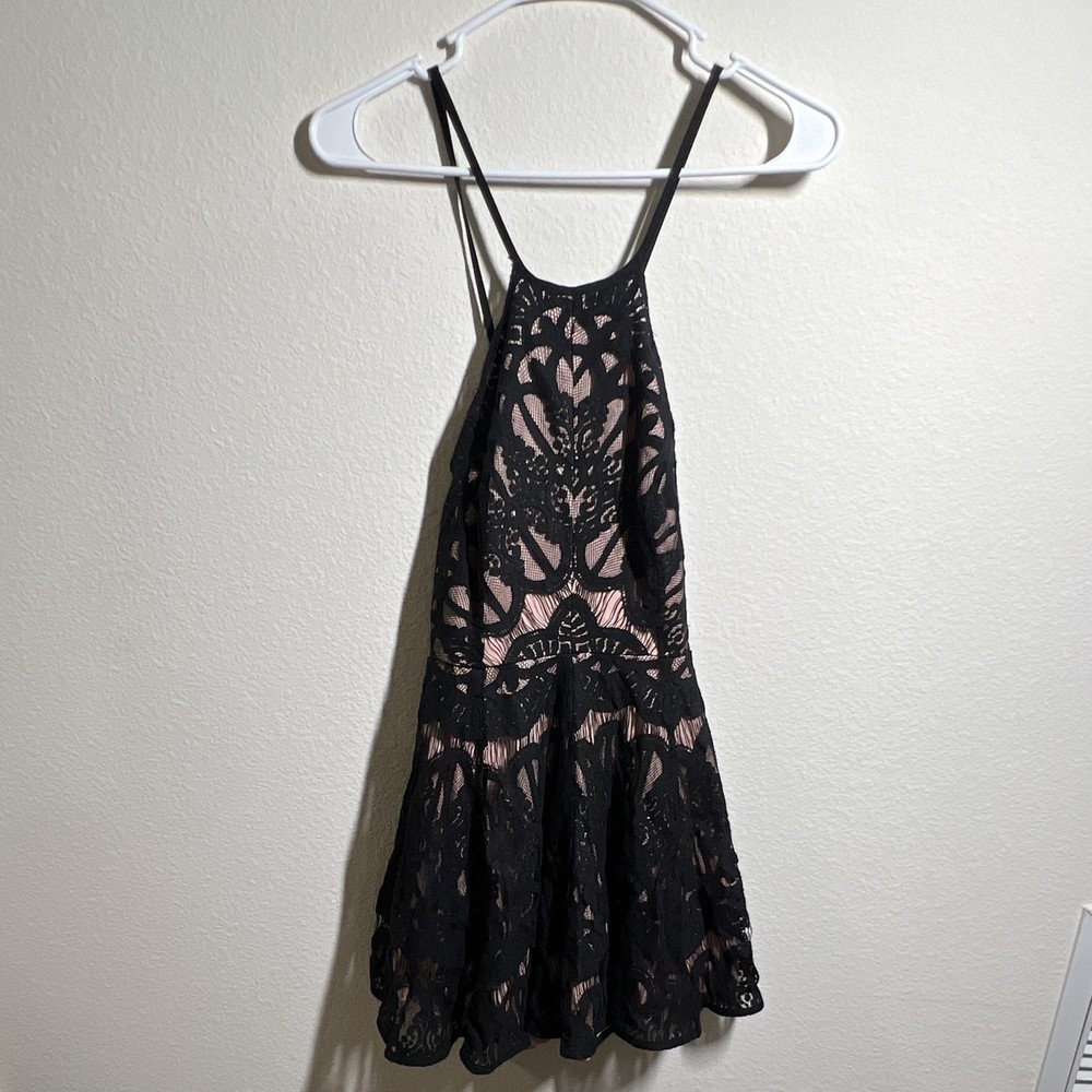 Glamorous Women&rsquo;s Black Pink Lace Overlay Halter Neck Mini Dress Size S