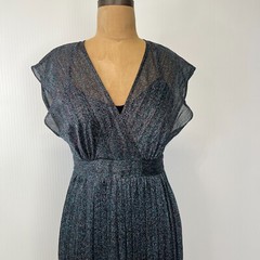 Moulinette Soeurs Dress Women 0 Midi Wrap Metallic Sheer Sparkle Work Party Nw