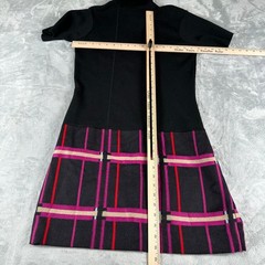 Phoebe Couture Sweater Dress Women 10 Black Plaid Mod Retro Mock Neck Wool Blend