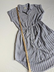 Japna Blue And White Collared Stripe Button Down Short Sleeve Shirt Dress Sz M