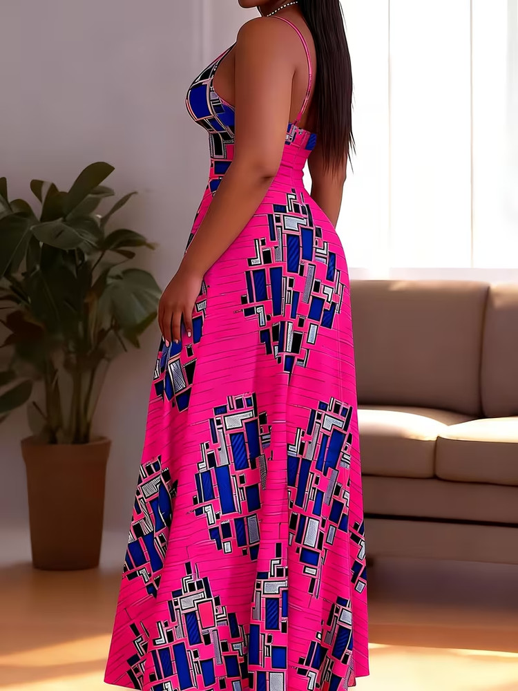Plus Size Rose Red Abstract Maxi Dress Soft Stretch Straps 3XL 4XL 5XL