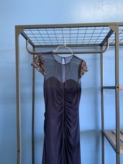 Vince Camputo size 10 Navy blue maxi dress with beaded sleeves