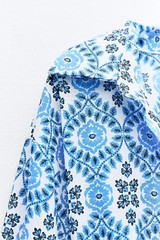 ZARA BLUE PRINT MIDI 100% COTTON SHIRT DRESS W/BELT+ SIDE POCKETS – S