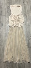MESHKI Beige Strapless Ruched Stretch Mesh Maxi Dress Formal XS