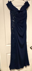 Montage by Mon Cheri Blue Off Shoulder Ruched Sequin Maxi Gown Dress 14