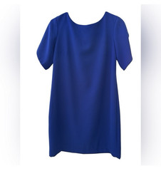 French Connection Blue Shift Dress Cape Sleeve Chiffon Layered Zip Lined 10