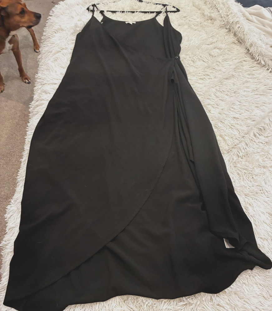 🌹 Olivia Grey Black Wrap Voluminous Sexy Slit Maxi Evening Dress Women XL