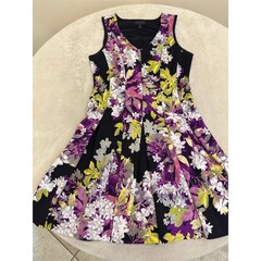 Worthington Dress Womens Size 10 Black Purple Floral Fit & Flare Knee