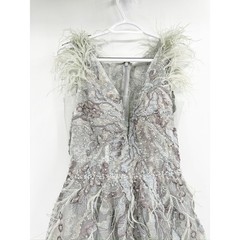 Mac Duggal 20259 Embellished Feathered Sleeveless A-Line Gown in Seamist 4