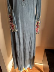 NWOT Soft Surroundings Teal Maxi Dress Boho Lagenlook Long Sleeve embroidered S