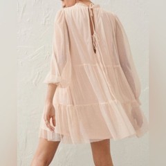 H&M blush long sleeve open tie back layered tulle lace dress size XS
