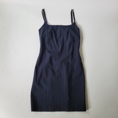Georgiou Studio Square Neck Sheath Dress 2 Navy Blue Pinstripe Academia Preppy