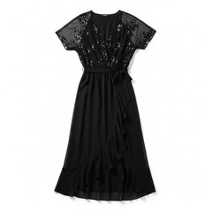 Source Unknown Plus Size 2X Party Sequin Black High Low Dress 283