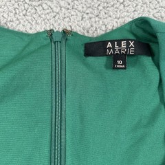 Alex Marie Dress Womens 10 Green Sheath Square Neck Knee Length Workwear