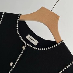 Sandro Women Color contrast Round neck Pearl edge sleeveless Slim-fit Knit Dress