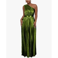 AOMEI Women&rsquo;s Luxury Metallic One Shoulder Sleeveless Elegant Pleated Long Dress