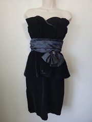 Vtg Strapless Velvet Mini Dress 5/6 Black 80s, 90&rsquo;s Big Bow Party Prom
