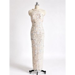 Mac Duggal Porcelain Crystal Embellished Cascade Open Back Gown Size 2