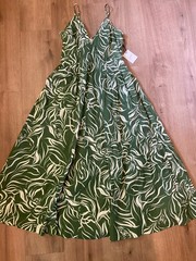 NWT 100% Cotton Boho Chic Maxi Dress Size L Green/Ivory Garden Party Abstract