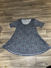 LuLaRoe Blue Multicolor Geometric A-Line Top XXS Short Sleeve