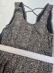 Lucky Brand Boho Dress Womens Black Cream Print Tassel Strappy Bac