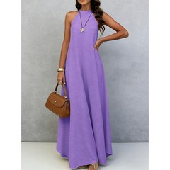 NEW Womens Loose-fitting Plus-size Sleeveless Solid-color Dress Sizes S-XXL