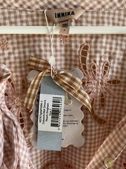 NWT Innika Choo Peach Gingham Cutwork Midi Smock Dress Size 1