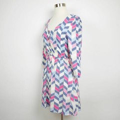 RED CAMEL Women&rsquo;s S – Pink & blue geometric 3/4 sleeve A-line dress knee length