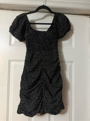 American Eagle Polka Dot Ruched Puff Sleeve Mini Dress XS Cottagecore Coquette
