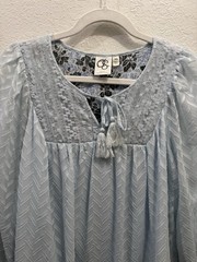 Anthro One September Carraroe Peasant Dress XS Blue Boho Chevron Smocked Tunic