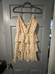 In Spired Hearts Floral Print Tiered Mini Dress