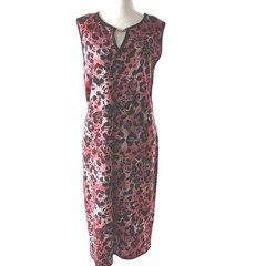 St John Sport Knit Dress Size 14 Multi Leopard Print Knit VNeck Gold Detail NWT