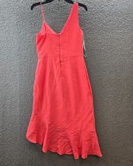 AQUA Crepe Ruffle Dress Women&rsquo;s 10 Coral V-Neck Sleeveless Back Zip Closure