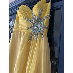 Cassandra Stone by Mac Duggal Flash 7245L Yellow strapless Prom formal dress 6