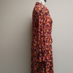 Ember Burgundy with Orange & Gold Flower Print Mesh Duster L