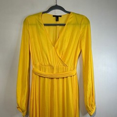 Yellow Maxi Dress Womens Small Boho Long Sleeve Resort Vacation Flowy Slit