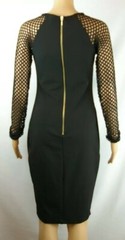Rebecca B Solid Black Fish Net Long Sleeve Pencil Dress Women&rsquo;s 4 Polyester Bld
