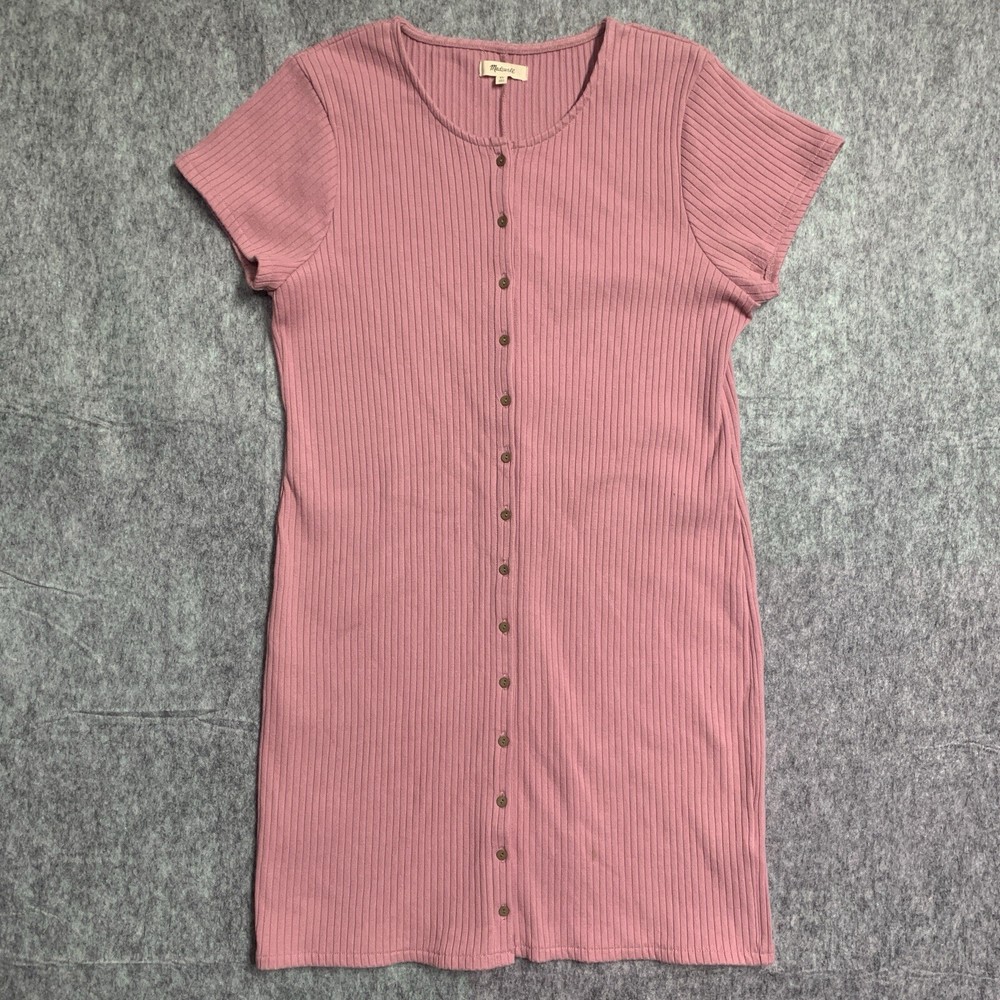 Madewell Button-Front Ribbed Mini Dress – Size XL Weathered Berry Style: AO580