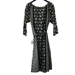 Figue Dress Size Medium Black Tan Knee Length 3/4 Sleeve Tasseled Bohemian
