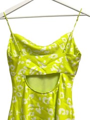 Cotton Candy LA Dress Small Neon Yellow Green Animal Print Cowl Neck Slip Mini